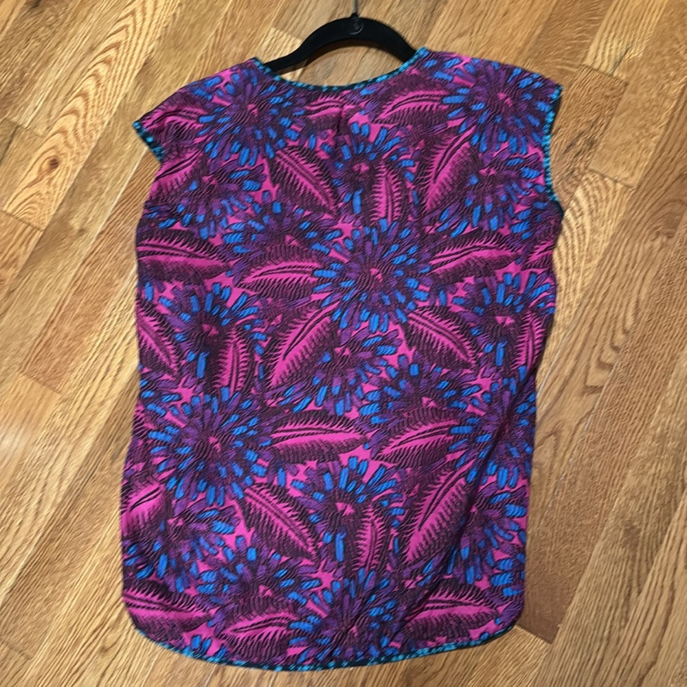 JCrew fuchsia and turquoise sleeveless floral print silk blouse size 4 - Picture 2 of 8